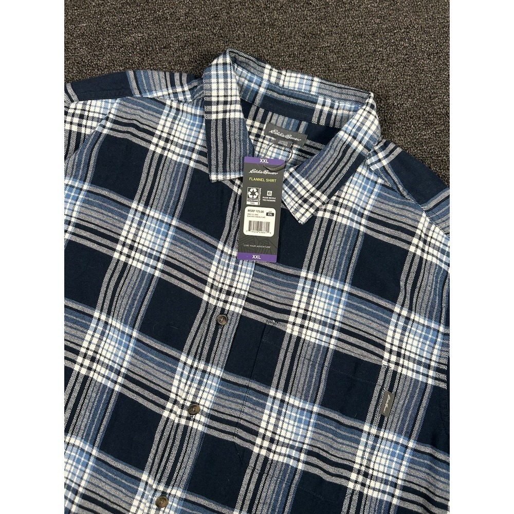 New Eddie Bauer Flannel Shirt Mens XXL 2XL Black Iris Starling Plaid Button Up